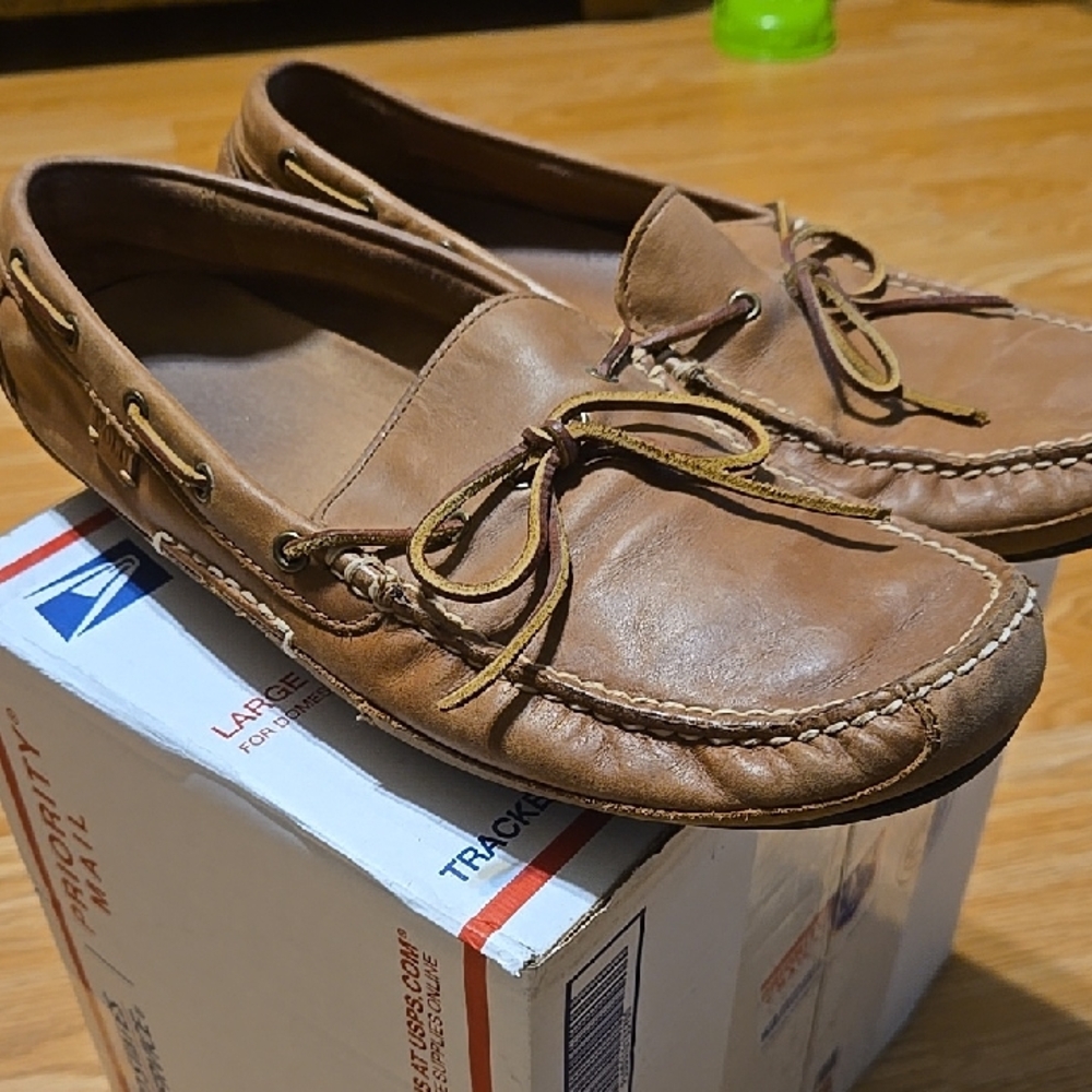 Polo by Ralph Lauren Tan Leather Boat Shoes Good Used Condition 12D